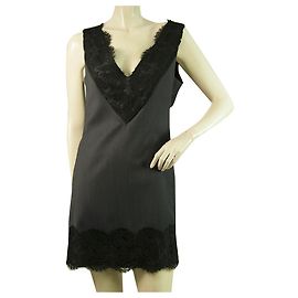 Dondup Blau Schwarz Spitzenbesatz Cocktail Wolle Ärmelloses Minikleid Größe 40 Blau