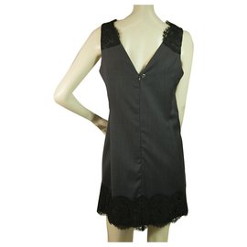 Dondup-Dondup Blue Black Lace Trim Cocktail Wool Sleeveless Mini Dress size 40-Blue