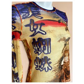 Jean Paul Gaultier-Jean-Paul Gaultier japanisches Tattoo-Oberteil mit Netzstoff-Mehrfarben