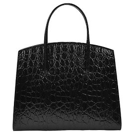 Little Liffner Mini Cabas Minimal en Cuir Embossé Croco Noir Brillant Noir