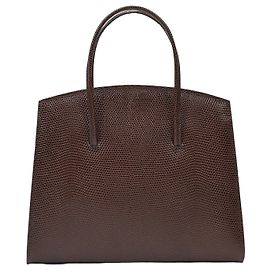 Little Liffner Minimal Mini Tote in Dark Brown Lizard Embossed Leather Brown