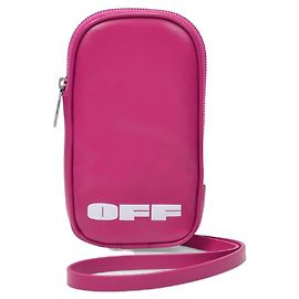 Off White Logo Iphone Holder in Fuchsia White Leather Pink
