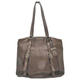 Prada-Brown Leather Shopper Tote Bag-Other