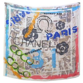 NINE CHALE CHANEL SCIALLE IN CASHMERE SETA LOGO CC COCO CAMELIA SIL CASHMERE Multicolore