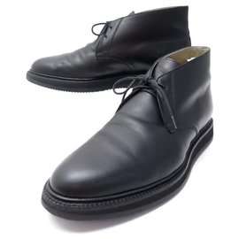 Hermès-HERMES SHOES CHUKKA BOOTS 42 BLACK LEATHER BOOTS SHOES-Black