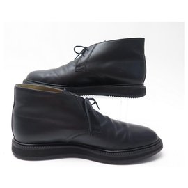Hermès-HERMES SHOES CHUKKA BOOTS 42 BLACK LEATHER BOOTS SHOES-Black