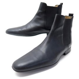 Hermès-HERMES BOOTS CHELSEA BOOTS 42 BLACK LEATHER BOOTS SHOES-Black
