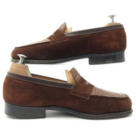 JM Weston-JM WESTON SHOES 180 5E 39 l 39.5 SHARK & SUEDE LEATHER LOAFERS-Brown