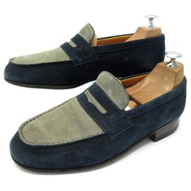 JM Weston-JM WESTON SHOES 182 5E 39 l 39.5 LOAFERS TWO-TONE SUEDE LOAFERS-Blue