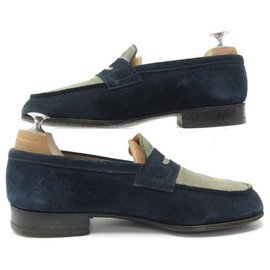 JM Weston-JM WESTON SHOES 182 5E 39 l 39.5 LOAFERS TWO-TONE SUEDE LOAFERS-Blue