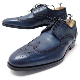 Santoni-SANTONI DERBY BOUTS FLEURIS SHOES 7.5 41.5 It 42 BLUE LEATHER FR SHOES-Blue