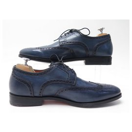 Santoni-SANTONI DERBY BOUTS FLEURIS SHOES 7.5 41.5 It 42 BLUE LEATHER FR SHOES-Blue