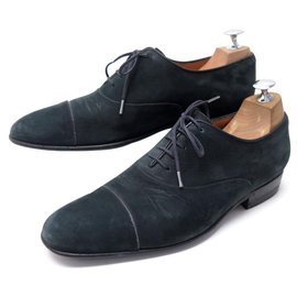 JM Weston-JM WESTON SHOES 480 6E 40 40.5 RICHELIEU NAVY BLUE SUEDE SHOES-Navy blue