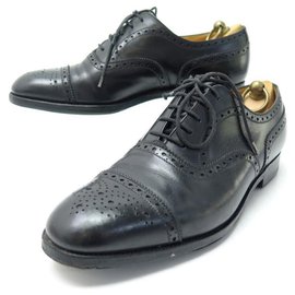 JM Weston-JM WESTON RICHELIEU FLORAL TOE SHOES 310 7E 41 LARGE BLACK LEATHER SHOES-Black