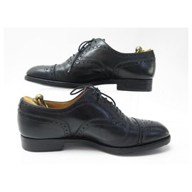 JM Weston-JM WESTON RICHELIEU FLORAL TOE SHOES 310 7E 41 LARGE BLACK LEATHER SHOES-Black