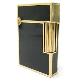 LIGHTER ST DUPONT LINE 2 BLACK CHINESE LACQUER & GOLD-GOLD LIGHTER PLATE Golden