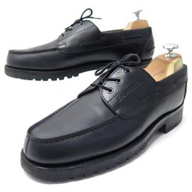 JM Weston-JM WESTON DERBY BOAT SHOES 690 7.5E 41.5 Wide 42 BLACK LEATHER SHOES-Black