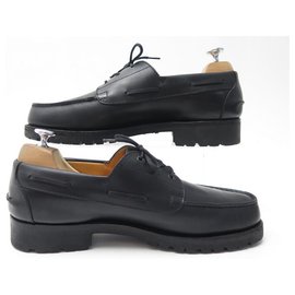 JM Weston-JM WESTON DERBY BOAT SHOES 690 7.5E 41.5 Wide 42 BLACK LEATHER SHOES-Black
