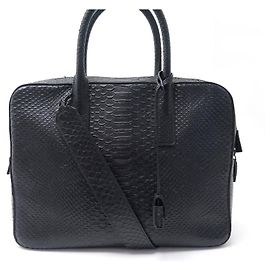 NEW YVES SAINT LAURENT BAG FOR DOCUMENTS LEATHER PYTHON BUSINESS BAG Black