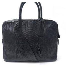 Yves Saint Laurent-NEW YVES SAINT LAURENT BAG FOR DOCUMENTS LEATHER PYTHON BUSINESS BAG-Black