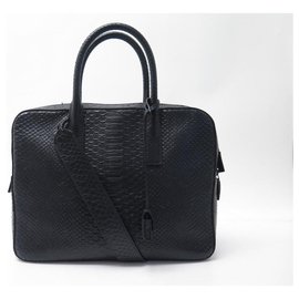 Yves Saint Laurent-NEW YVES SAINT LAURENT BAG FOR DOCUMENTS LEATHER PYTHON BUSINESS BAG-Black