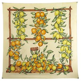 Hermès VINTAGE SCARF HERMES LIMÕES E LARANJAS DAWLAT SQUARE 90 Cachecol de seda Bege