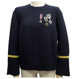 NEUER ERMANNO SCERVINO MEDAILLEN PULLOVER 42 ES 38 FR WOLL-SEIDE-KASCHMIR-MEDAILLE Marineblau