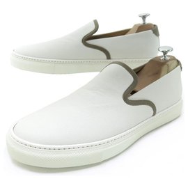 Hermès-NEW HERMES MOCASSINS KICK SHOES 42 IN WHITE EPSOM LEATHER SNEAKERS SHOES-White