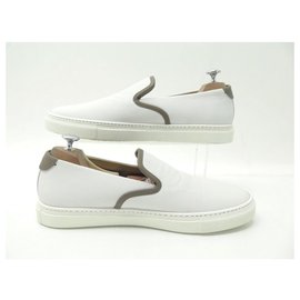 Hermès-NEW HERMES MOCASSINS KICK SHOES 42 IN WHITE EPSOM LEATHER SNEAKERS SHOES-White