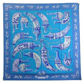 Hermès SCIARPA PIAZZA HERMES RHYTONS SWILDENS VINTAGE RARA 90 Sciarpa seta Blu