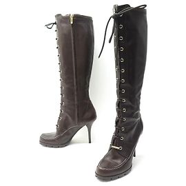SCHUHE CHRISTIAN DIOR SCHNÜRSTIEFEL 39.5 39 BRAUN LEDER STIEFEL SCHUHE Braun