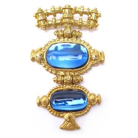Jean Louis Scherrer NEUE VINTAGE SCHERRER BROSCHE AUS GOLDEM METALL & BLAUEN STEINEN ANHÄNGERBROSCHE Golden