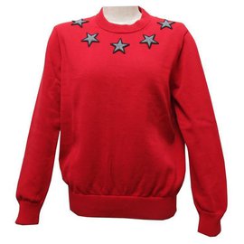 Givenchy-GIVENCHY SWEATER IN RED COTTON T 50 M STAR PATCHES WITH GRAY COLLAR RED SWEATSHIRT-Red