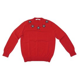Givenchy-PULL GIVENCHY EN COTON ROUGE T 50 M PATCHS ETOILES AU COL GRISES RED SWEAT-Rouge
