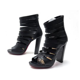 Christian Louboutin-CHRISTIAN LOUBOUTIN DECOUPATA ANKLE BOOTS 36 IN BLACK LEATHER OPENING-Black