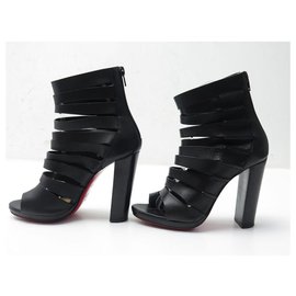 Christian Louboutin-CHRISTIAN LOUBOUTIN DECOUPATA ANKLE BOOTS 36 IN BLACK LEATHER OPENING-Black