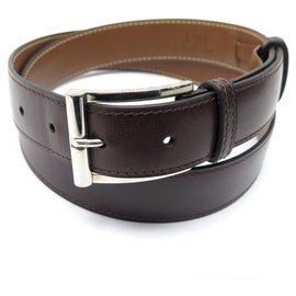 JM Weston-JM WESTON HALF-JONC BELT 85 LEATHER BOX BERGERONNETTE BUCKLE PLATE SILVER-Brown