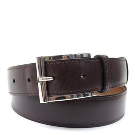 JM Weston-JM WESTON HALF-JONC BELT 85 LEATHER BOX BERGERONNETTE BUCKLE PLATE SILVER-Brown