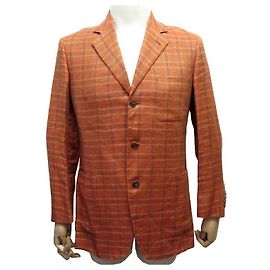 Hermès NEW HERMES G JACKET79108 M 48 CHECKED LINEN ORANGE NEW LINEN JACKET Orange