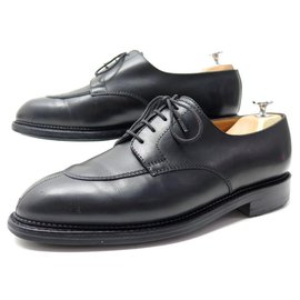 JM Weston-JM WESTON SHOES 696 DERBY THE HALF HUNT 10E 44 BLACK LEATHER SHOES-Black
