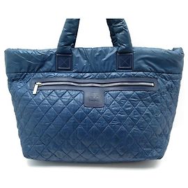 CHANEL COCOON XXL HANDREISETASCHE 65 CM BLAU GESTEPPTE CANVAS HANDTASCHE Blau