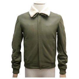 Christian Dior-NEW CHRISTIAN DIOR S JACKET 44 KHAKI LAMBS LEATHER JACKET-Khaki
