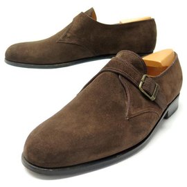 JM Weston-JM WESTON LOAFERS FLORE BUCKLE SHOES 531 9.5C 43.5 SUEDE + FITTINGS-Brown