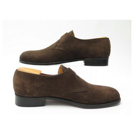 JM Weston-JM WESTON LOAFERS FLORE BUCKLE SHOES 531 9.5C 43.5 SUEDE + FITTINGS-Brown