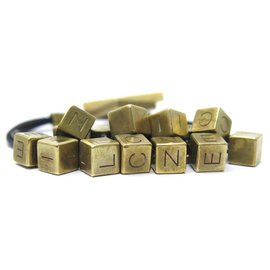 Céline-CELINE CUBES BRACELET SIZE 17 GOLD BRASS AND BLACK LEATHER JEWEL LEATHER-Golden