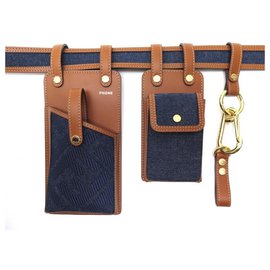 Fendi-NEW FENDI MULTI ACCESSORIES BELT FF 8C0593 T90 BROWN LEATHER AND DENIM-Other