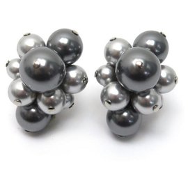 Céline-NEW CELINE CLUSTER OF SILVER AND GRAY PEARLS NEW EARRINGS-Silvery