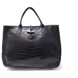 BOLSA DE MÃO DE COURO LONGCHAMP CABAS ROSEAU L EM CROC-EFEITO MARROM Marrom