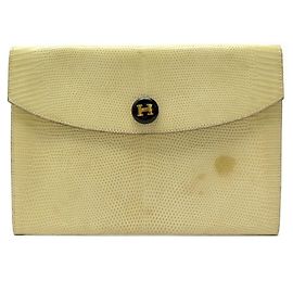 Hermès VINTAGE HERMES RIO HANDLE BAG IN BEIGE LIZARD CLUTCH LEATHER Beige