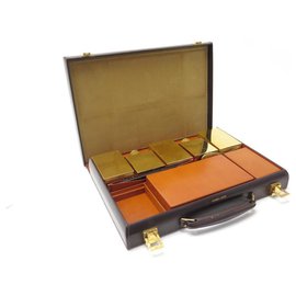 Hermès-VINTAGE HERMES JET CASE IN BROWN LEATHER BOX TOILET KIT TOILET SET-Brown